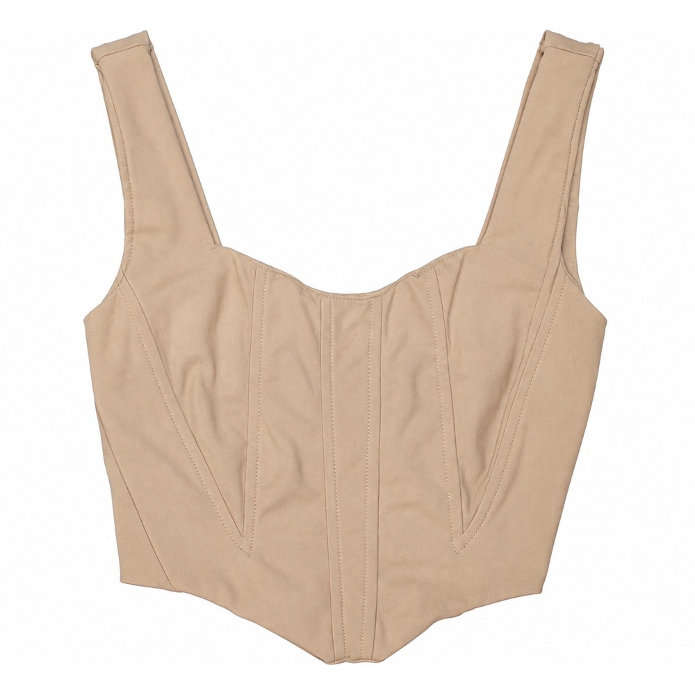 Gold Hinge Corset Square Neck Crop Top Women Small Tan